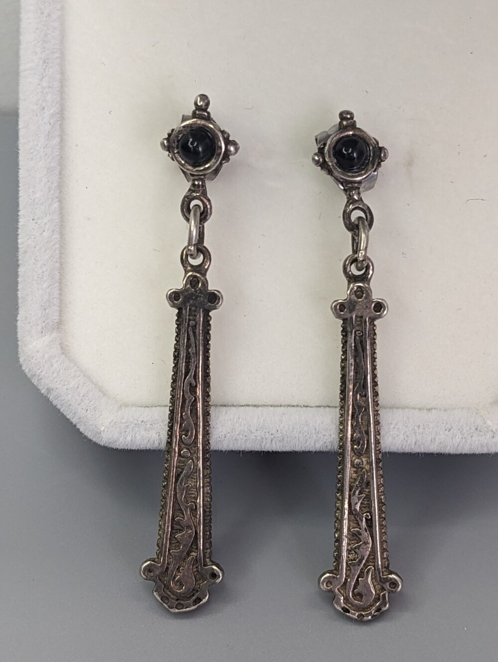 Vintage Sterling Silver Drop Earrings Ornate Design 925 Dangle Boho Goth Y2k